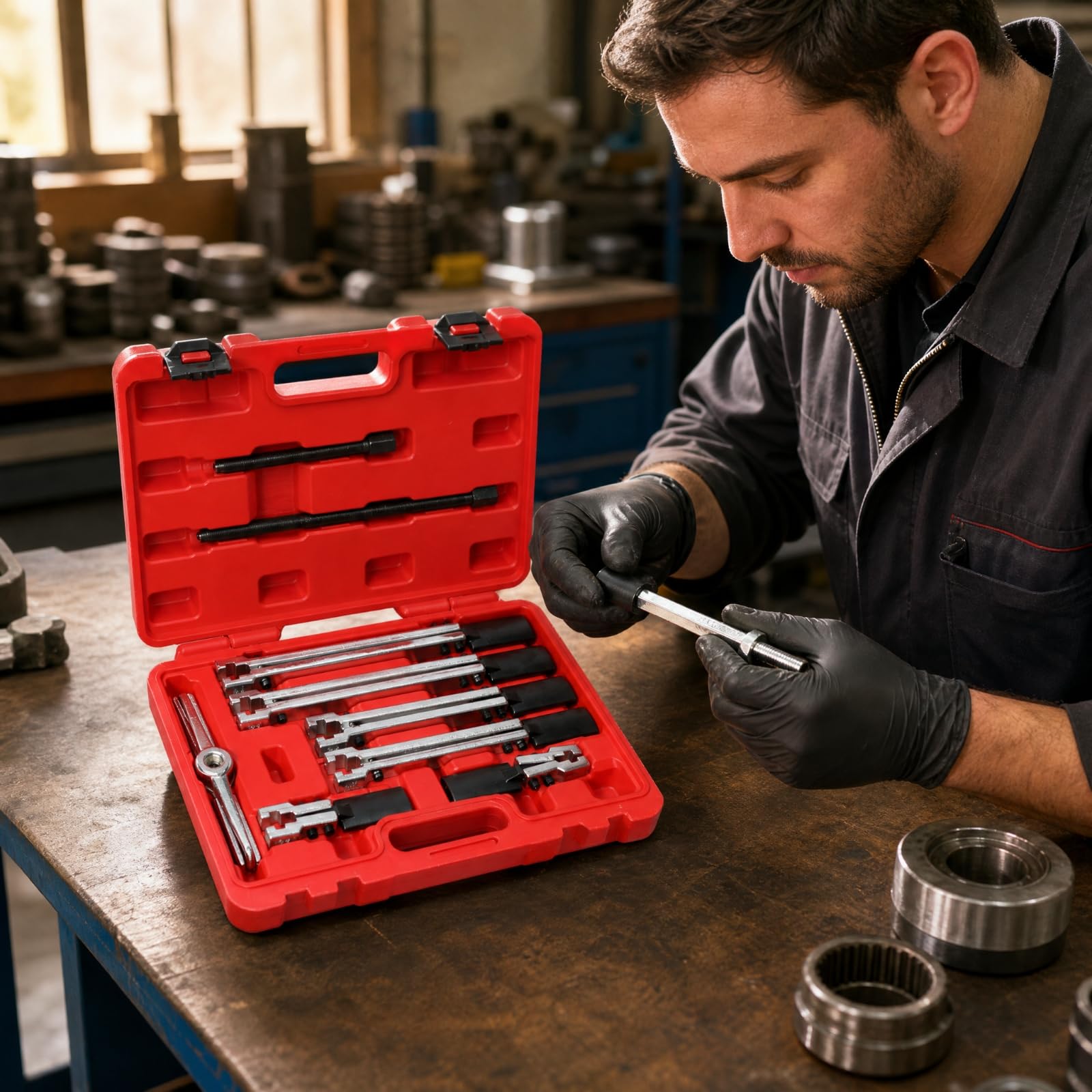 Almencla Herramienta Extracción Rodamientos con Brazos Ajustables Ajustable Extractor con Tornillo Presión Filete Portátil Sacarrodamientos