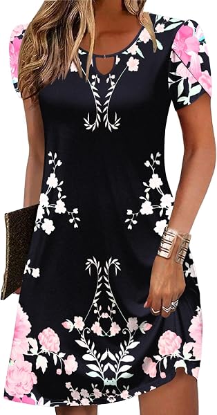 Zeagoo Women's Casual A-Line Dresses with Pockets Summer Floral Tshirt Dress…