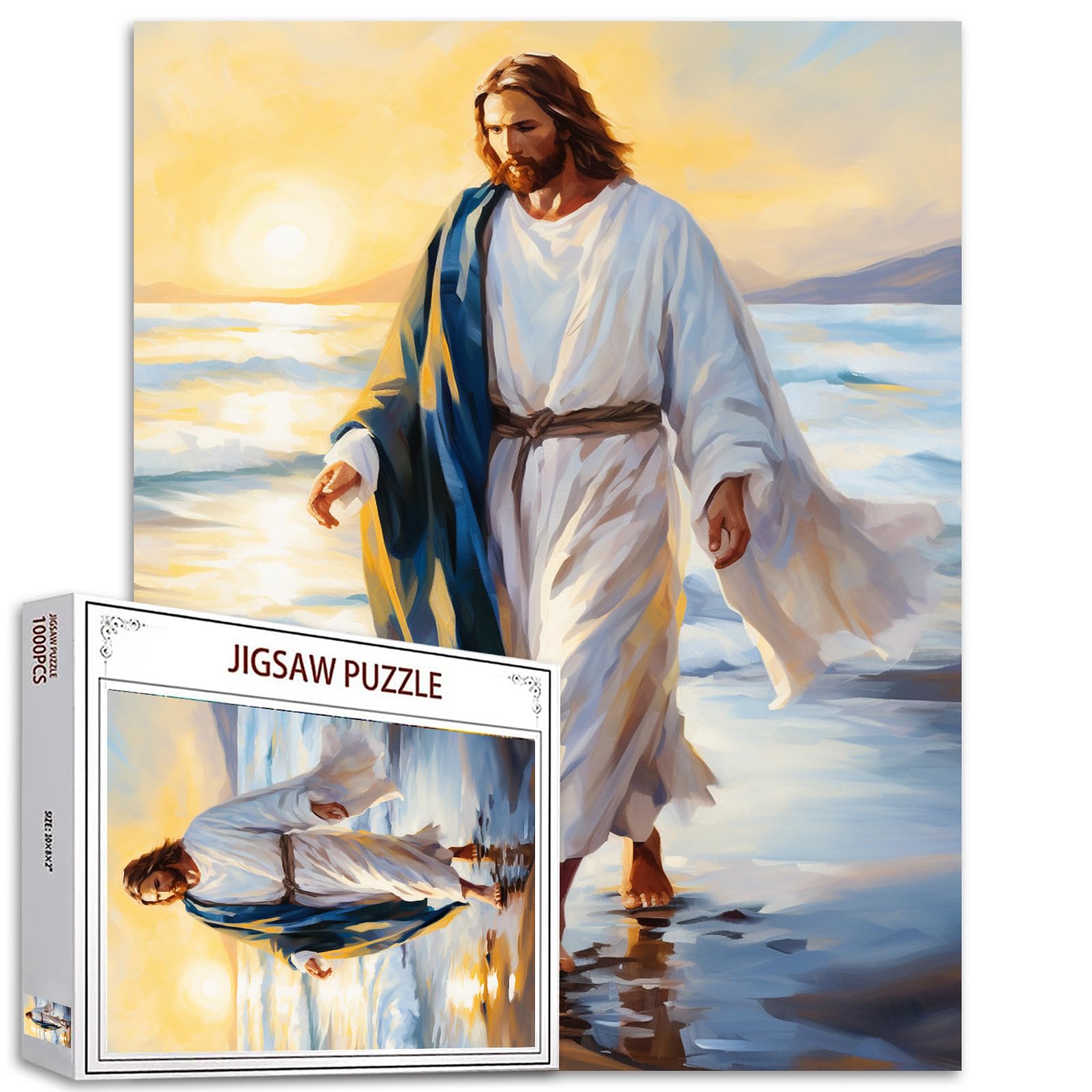 Tucocoo Puzzle di Gesù Sulla Spiaggia - 1000 Pezzi per Adulti, Santa Fede Alba Art per Impegnativi Giochi di Attività Familiari - Colorato Fai da Te per Regali