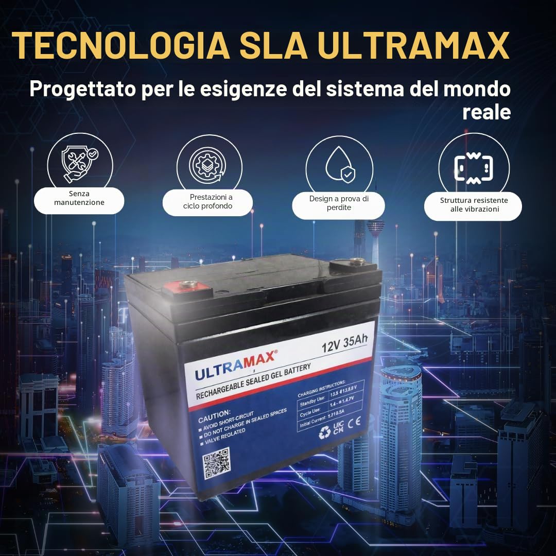 Ultramax NPG35-12, batteria per carrello da golf, 12 V, 35 Ah, 20 HR, 36 fori, 30 Ah, 31 Ah, 32 Ah, 33 Ah e 36 Ah)