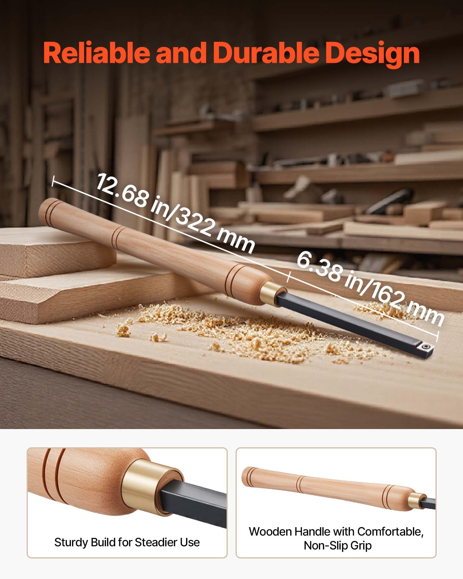 VEVOR Outils Tournage pour Tour à Bois, 4 PCS, Ciseaux à Bois avec Fraises en Carbure Ronds et Carrés Diamantés, Coffret de Rangement, Manche Confortable pour Travail de Détail, Débutant, Amateur, Pro