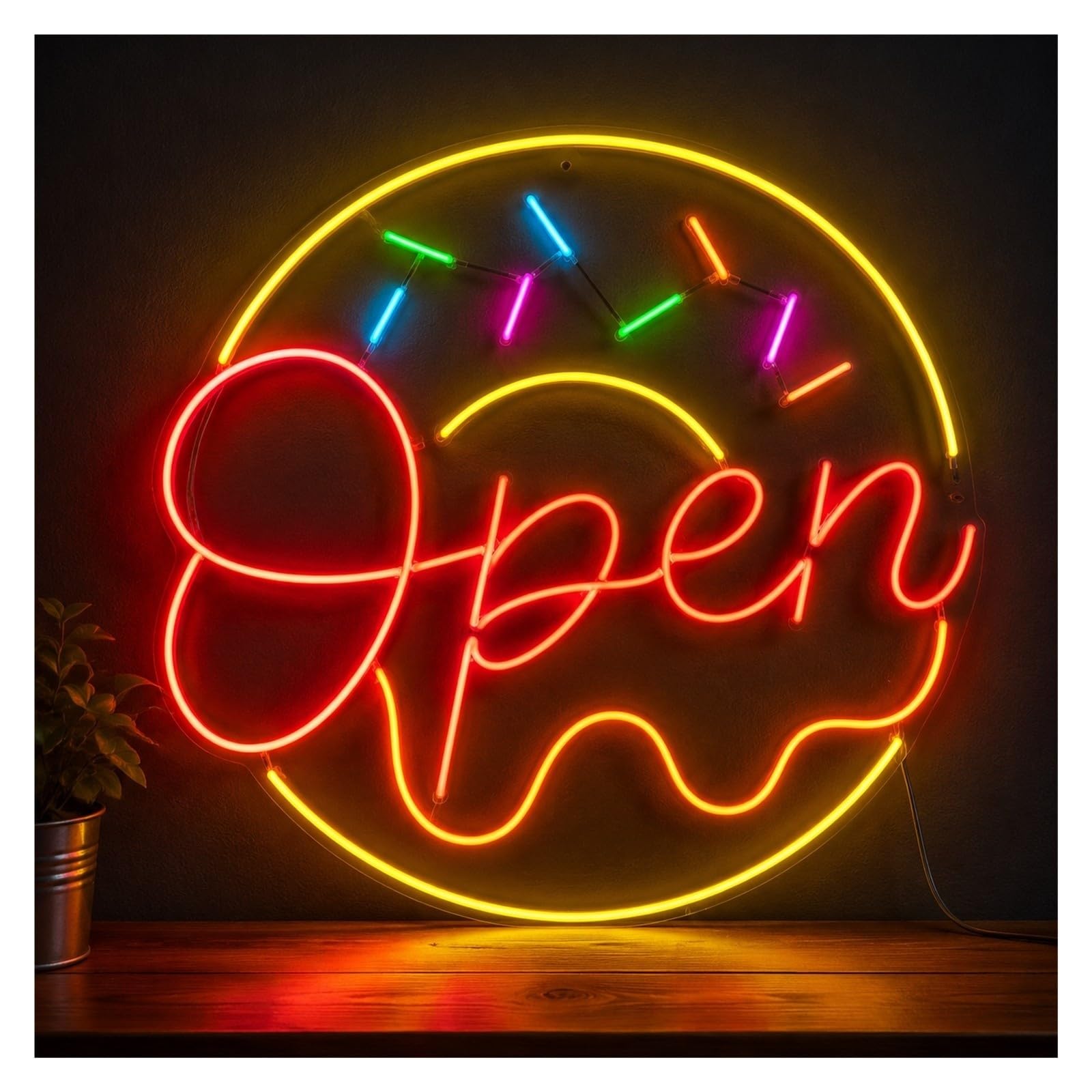Insegna al Neon Insegna Al Neon Aperta Della Ciambella