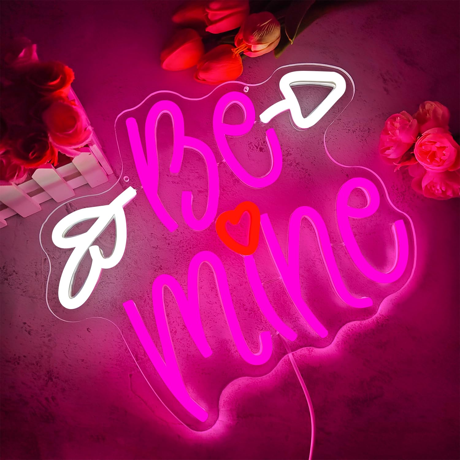 Valentinstag Neonschild Be My Neon Sign für Wanddekoration Dimmbar Rosa LED Herzform Neonschild für Hochzeitstag Schlafzimmer Neon Wandschild Valentinstag Geschenk