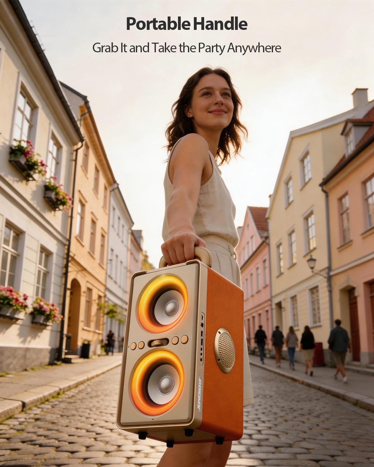 240W Musikbox Bluetooth Groß, kraftvoller, lauter Klang mit tiefen Bässen, 20H Akku,TWS-Funktion, Party Bluetooth Lautsprecher für Outdoor, Partys, Strand, Garten und Zuhause (Orange)