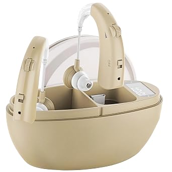 Rechargeable Hearing Aids for seniors with Intelligent Noise Reduction - Over ear hearing aid for women & men - OTC Hearing Aids for severe hearing loss with Fast charging case - Hearing Amplifiers for Seniors