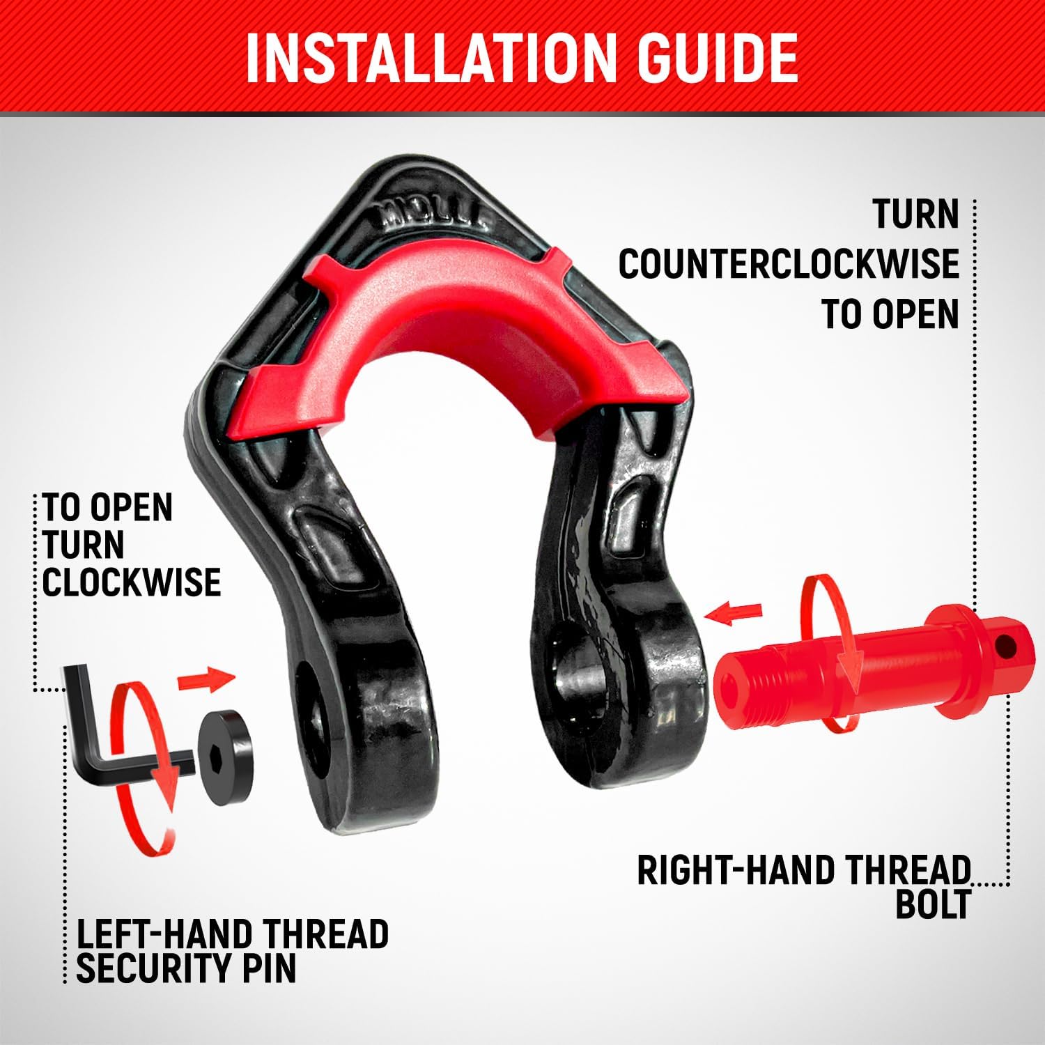 MiolleGear Shackle Hitch Receiver (Fits 2" Receivers) Best Towing Accessories for Trucks, Jeep, Toyota & More - Connect Your Miolle Tow Strap for Vehicle Recovery, Mounts to 2" Receiver Hitches
