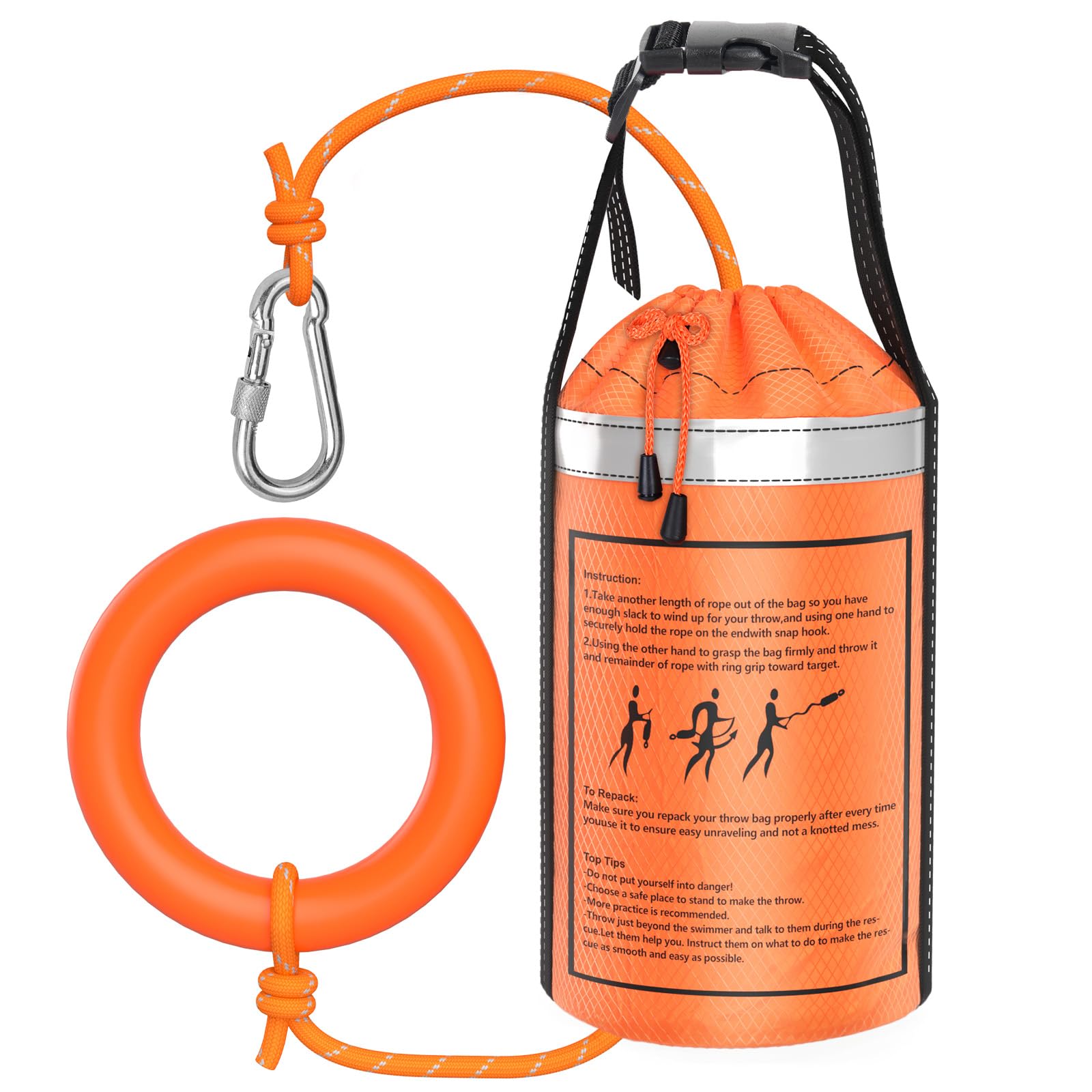 Water Rescue Throw Bag with 70/98FT Length of Rope in 3/10In Tensile Strength Rated to 1844lbs, Throwing Rope, Throwable Device for Kayaking, Boating and Rafting, Safety Equipment for Raft and Boat