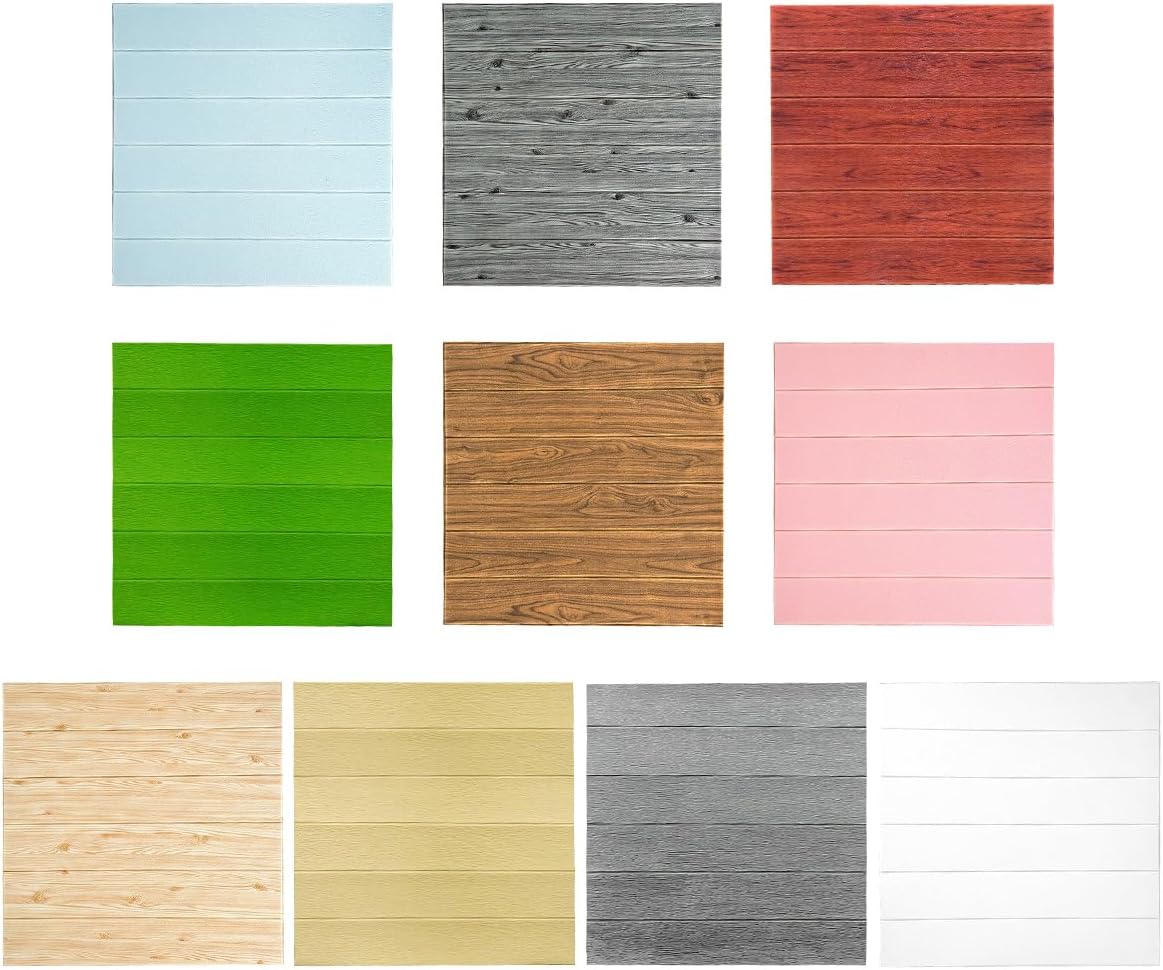 Square Wall Panels 2.3ft x 2.3ft 10pcs Wood Plank Effect 3D Foam Wall Tiles Peel and Stick Wall Panels for Home Office Hotel (Red)