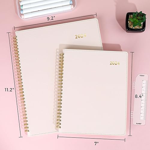 Miniatura 6 de SUNEE Agenda semanal y mensual 2024 de 7 x 8.4 pulgadas, 12 meses (enero de 2024 a diciembre de 2024), cubierta de cuero vegano, bolsillo, marcador,