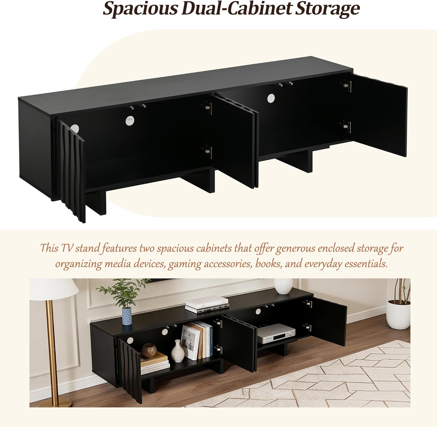 TV Stands for Living Room, TV Console Table and Entertainment Center with Storage Cabinet for Bedroom - up to 75", Modern Farmhouse Furniture Media Console
