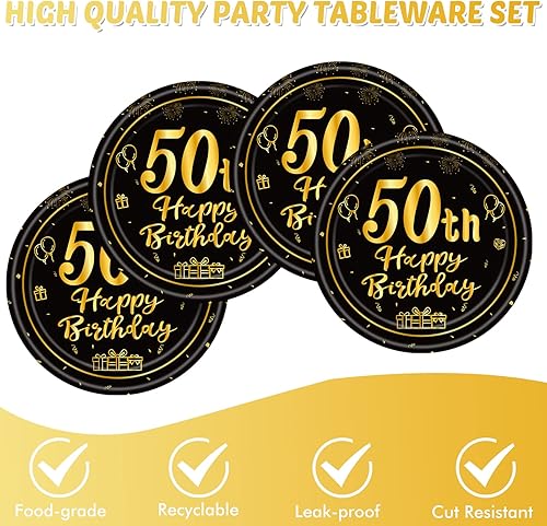 Miniatura 3 de Decoraciones de cumpleaños número 50 para hombres y mujeres, 20 platos de postre y 20 servilletas para 50 cumpleaños, 50 aniversario, 20 invitados