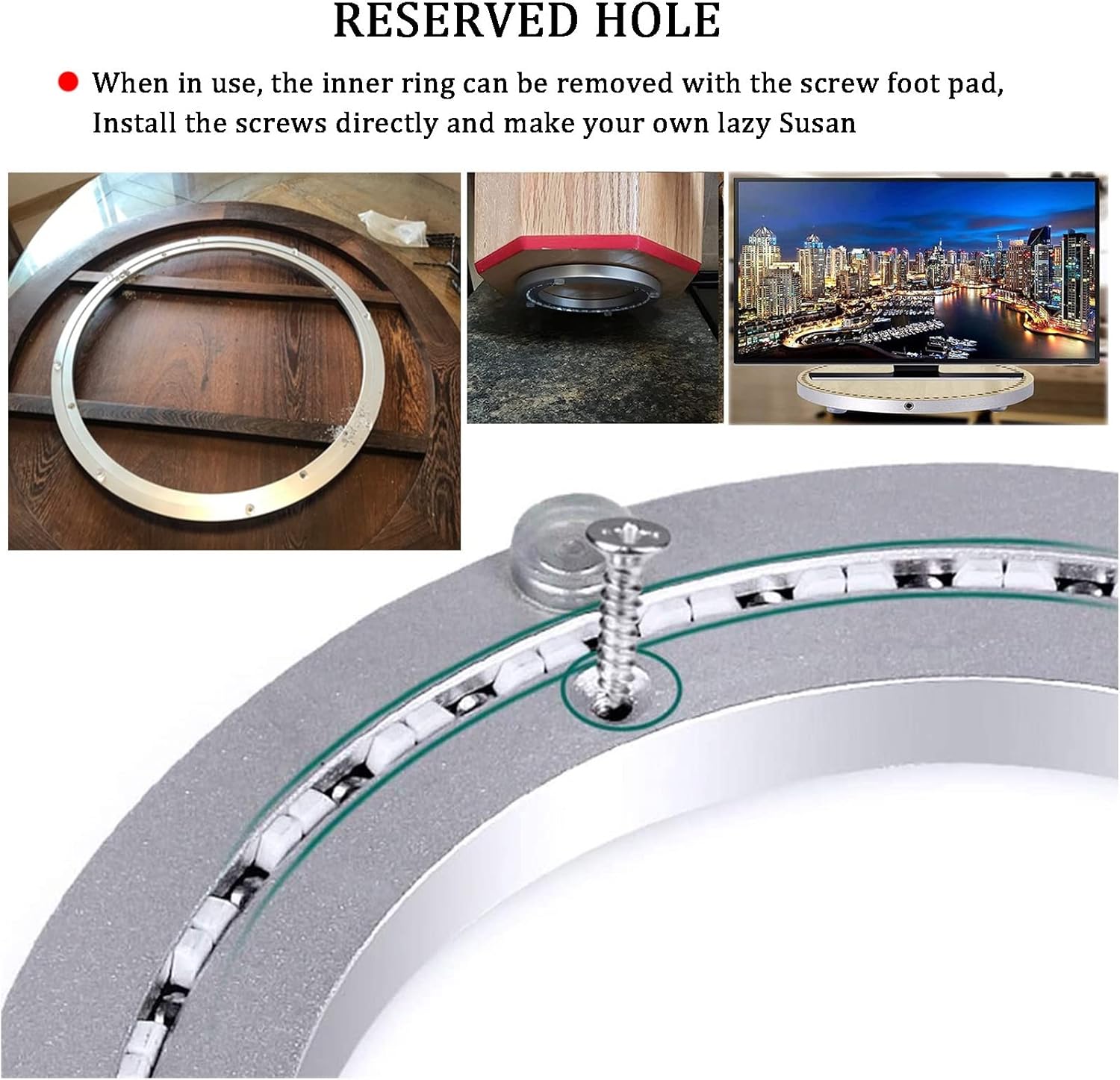 Aluminum Lazy Susan Bearing Turntable Ring Heavy Loads Base For Round Table Ø 8in 10in 12in 14in 16in 20in 24ni 27in 32in 360 Degree Swivel Turntable, For Glass/Granite/Wood Kitchen Ding Table