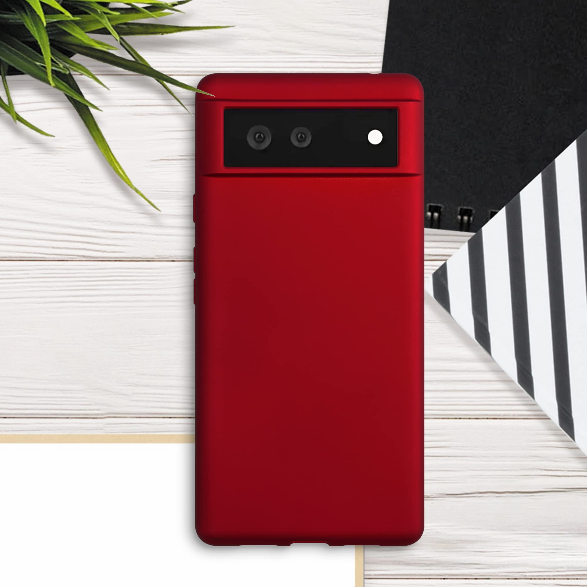 kwmobile Case for Google Pixel 6 Case - Soft Slim Metallic TPU Silicone Cover - Metallic Dark Red - Image 2