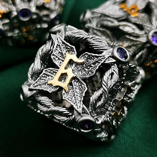 Miniatura 2 de HAOMEJA Juego de dados de metal con hojas de vid para DND, 7 dados poliédricos para juegos de rol, dados sólidos de D&D para Dungeons and Dragons