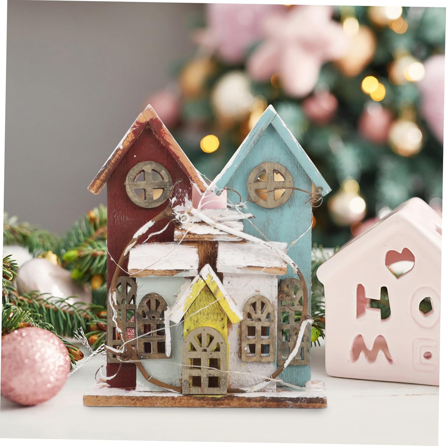 LIFKOME 1pc Christmas Mini House Ornament Delicate Decor for Holiday Party Xmas Decoration for Home Living Room Bedroom Non-Battery Operated and Charming Holiday Accents