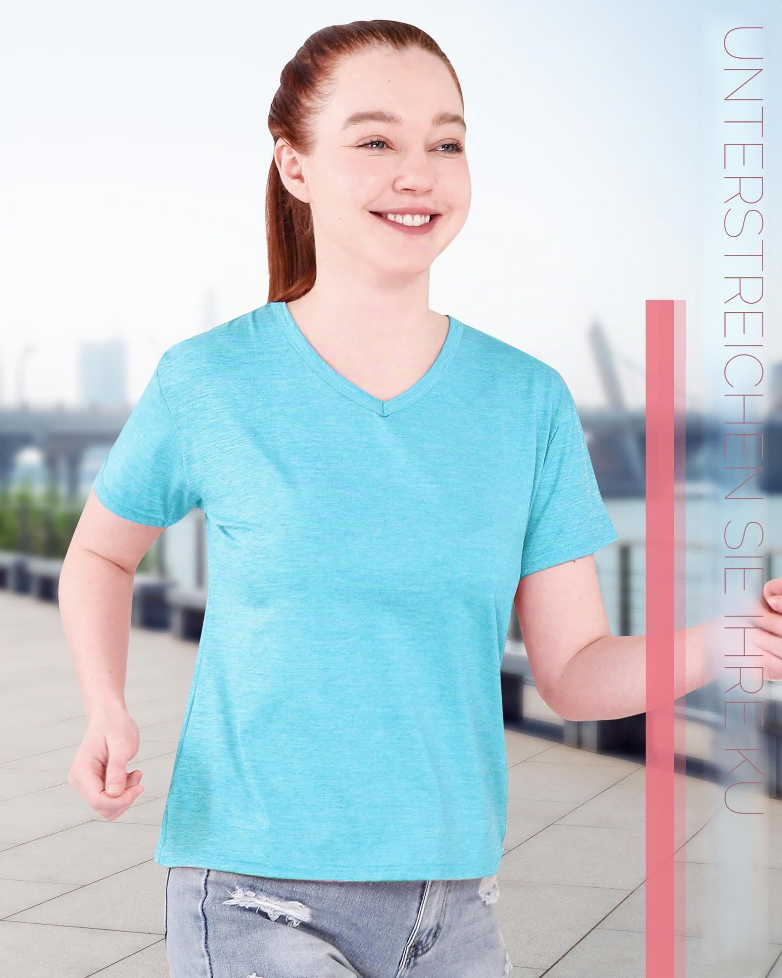 Taiyin 10 Stück schnelltrocknende Damen-T-Shirts, V-Ausschnitt, kurzärmelig, leicht, für Workout, Athletik, Yoga, Wandern, Laufen