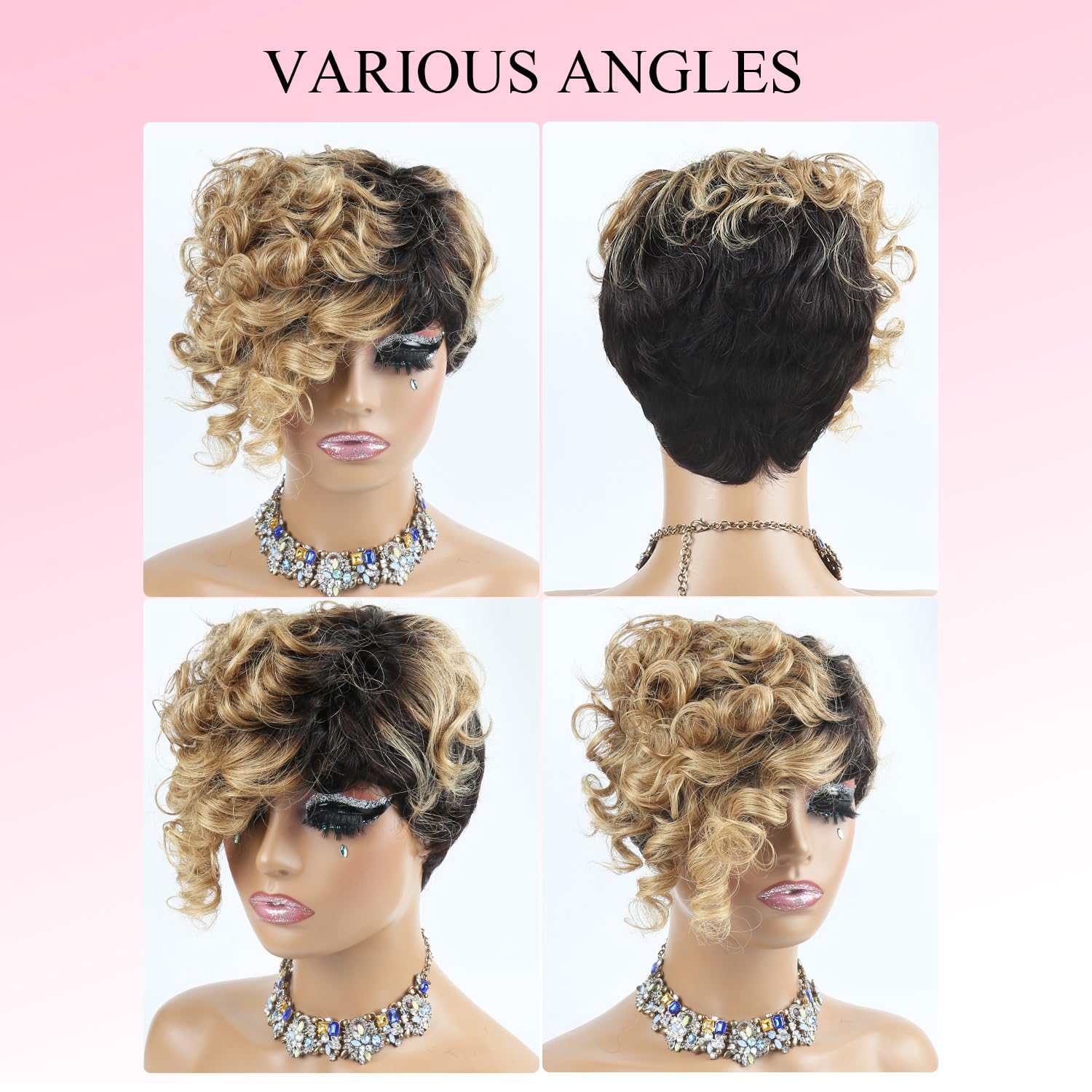 Short Pixie Wig 100% Human Hair Glueless Easy Wear Straight Natural Blonde Ombre Amazon.com : HAIRCUBE Short Ombre Blonde 100% Human Hair  main image 2