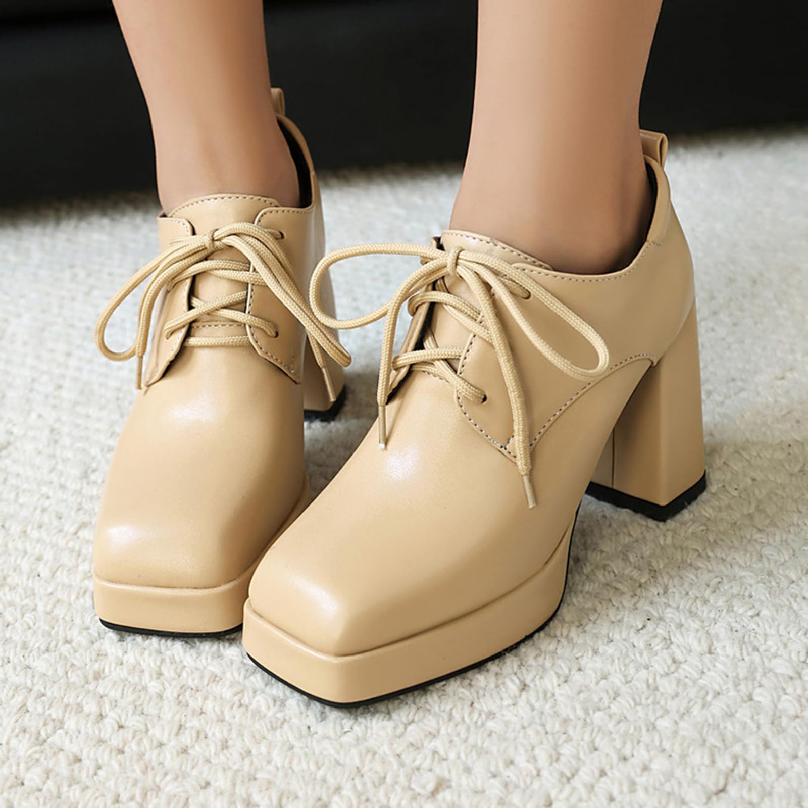 Zapatos de plataforma para mujer, tacón de bloque de 9,5 cm, con puntera cuadrada y plataforma de 2 cm, suela antideslizante para trabajo y noche
