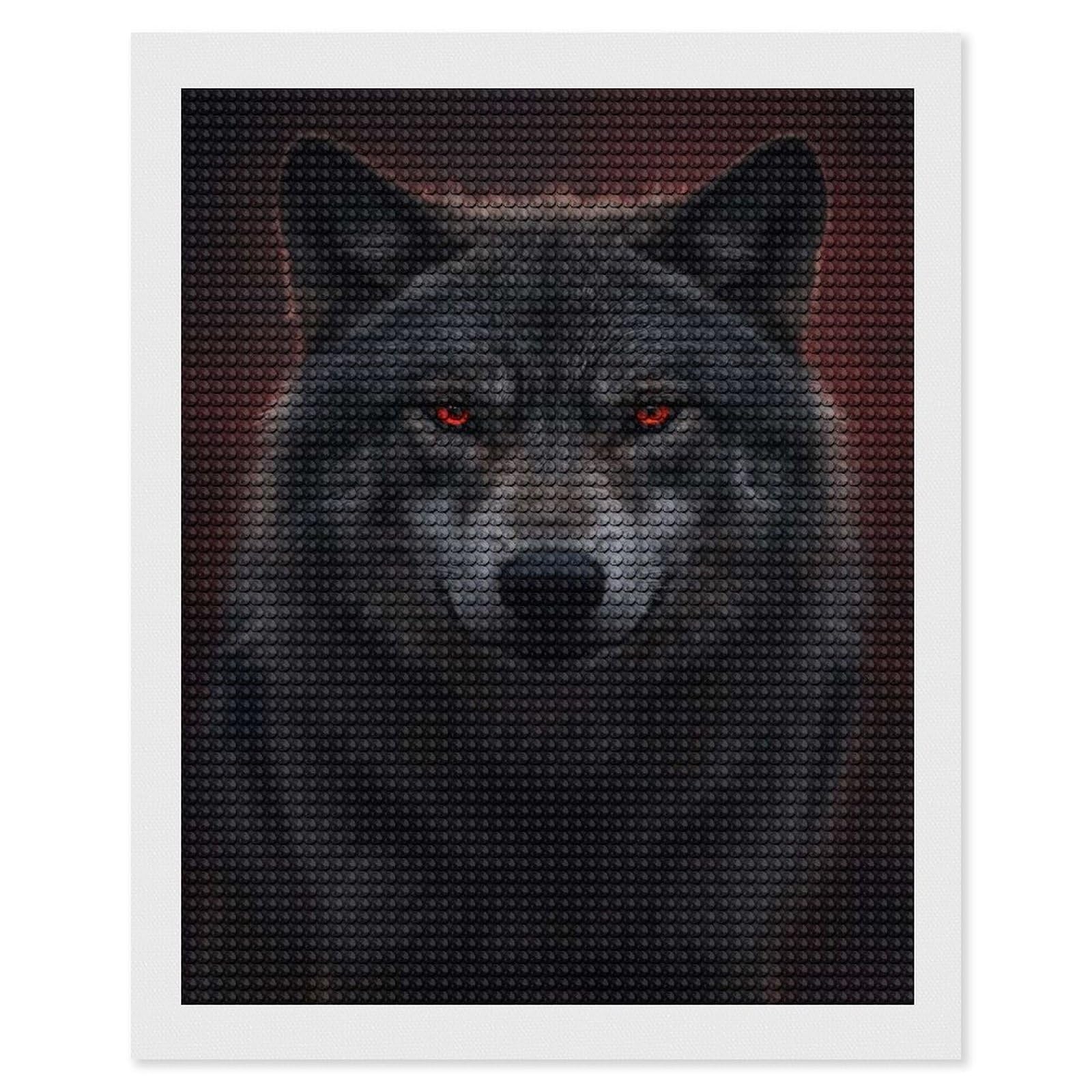 Junmoney Wolf with Glowing Red Eyes Diamond Painting Kit 16"x20", Easy Handmade Project, Easy to Enjoy, Aesthetic Room Decor, Christmas Gift