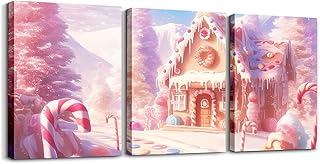 Candy House Canvas Wall Art Set of 3,Doughnut Framed Wall Art Princess G...