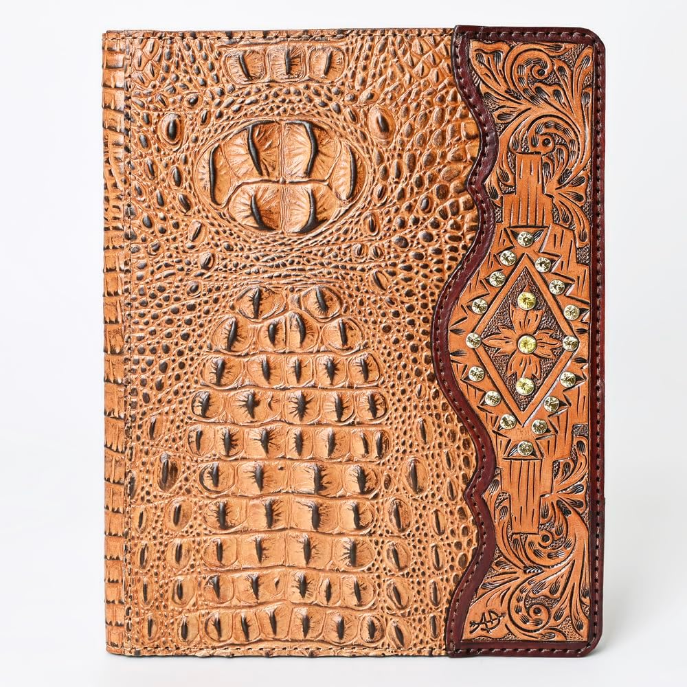 American Darling Crocodile Embossed Leather Portfolio Bag – Hand Tooled Genuine Leather Western Business Organizer