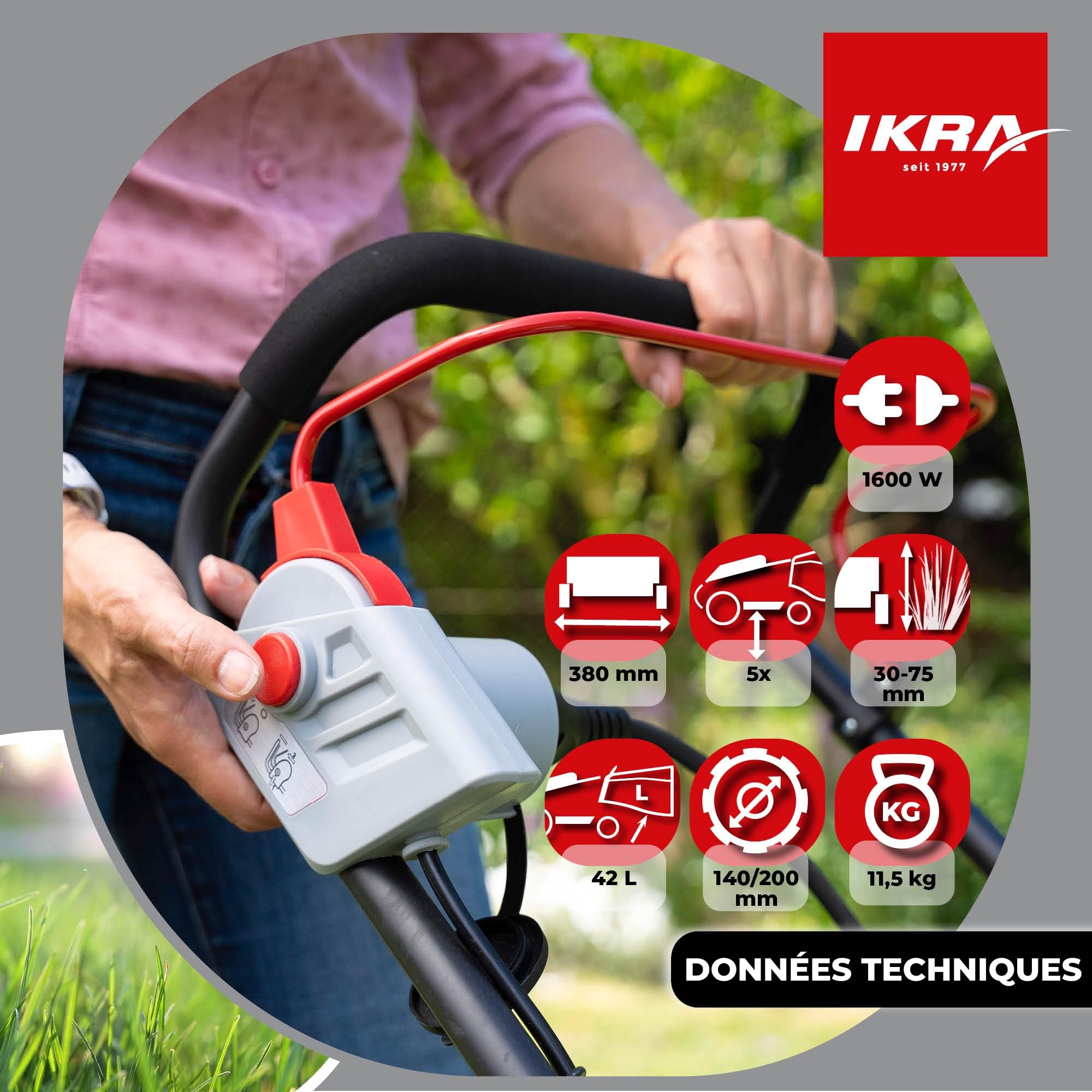 IKRA Tondeuse à Gazon électrique IERM 1638-1 1600W, 38cm, Lames de Rechange