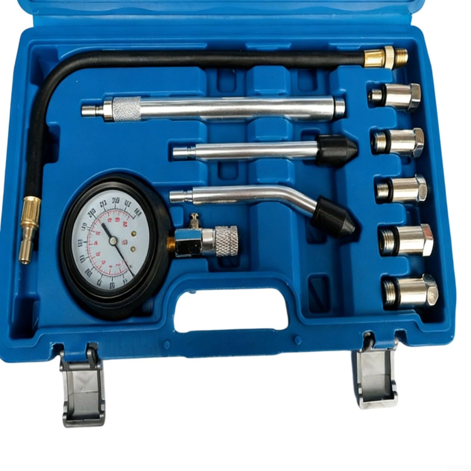 Tester di compressione del motore a connessione rapida, 0-300 PSI, kit da 11 pezzi con adattatori da 18 mm/16 mm/14 mm/12 mm/10 mm per diagnostica auto