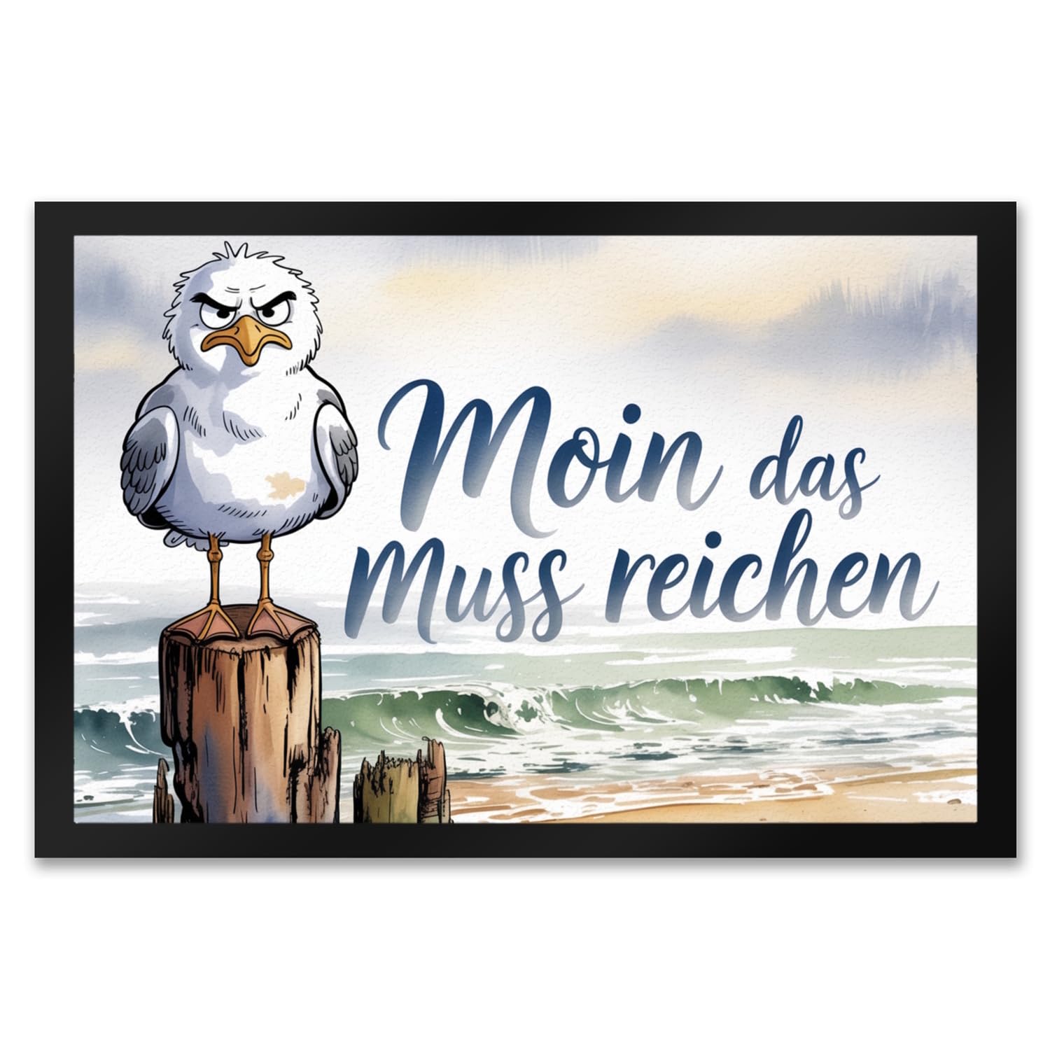 speecheese Möwe Aquarell Moin Spruch Fußmatte XXL in 50x75 cm für Nordseefans Maritime Türmatte mit lustigem Küstenspruch