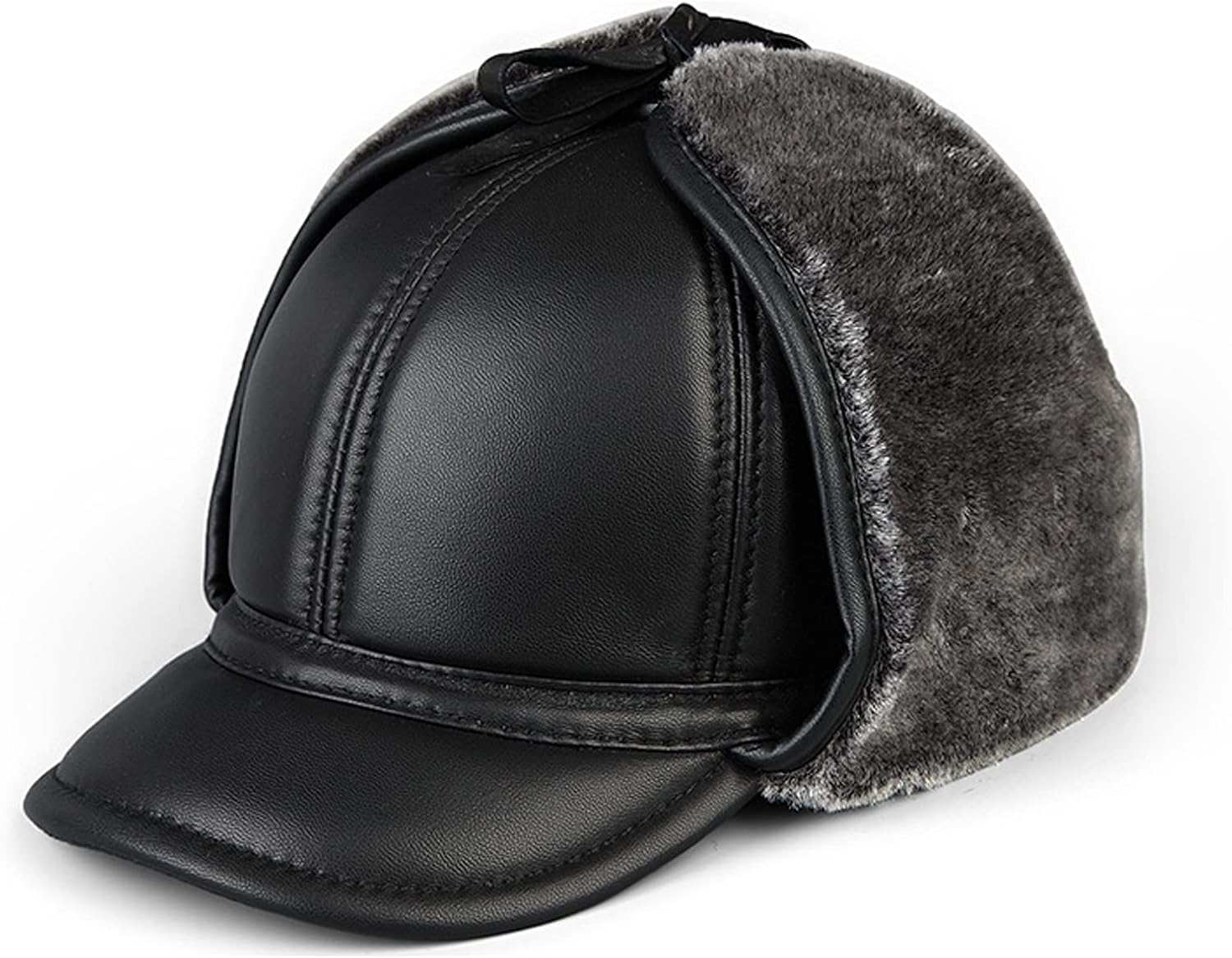 Winter Baseball Hat with Ear Flaps for Men Windproof Leather Aviator Hat Russian Ushanka Trapper Trooper Cap for Elders