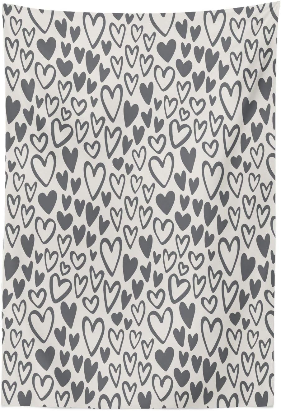 Lunarable Valentine's Day Tapestry, Love Themed Doodle Marker Drawn Various Repetitive Heart Shapes Pattern, Fabric Wall Hanging Decor for Bedroom Living Room Dorm, 30" X 45", Ivory and Grey