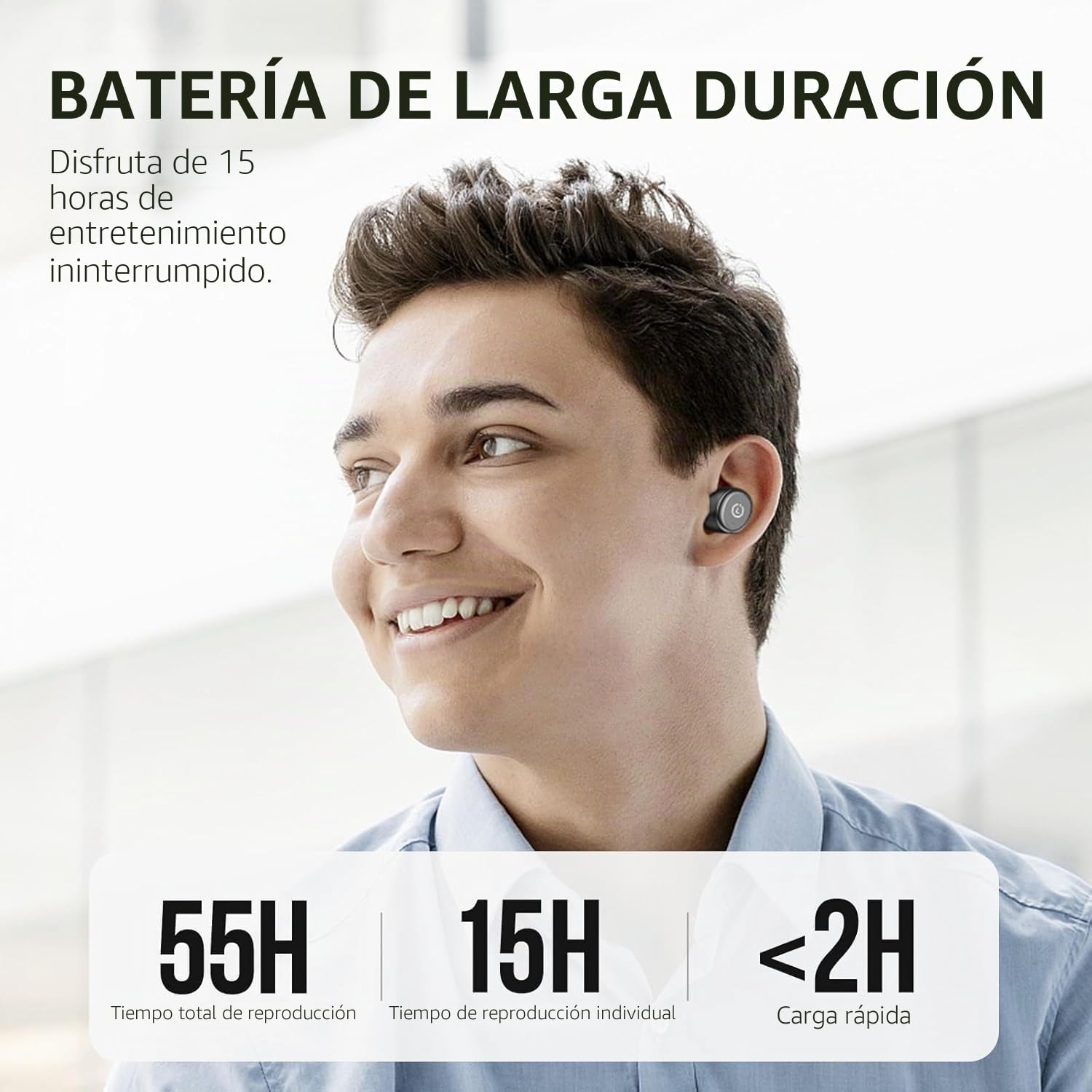 TOZO T10 Auriculares Inalámbricos Bluetooth 5.3 con Control Táctil ORIGX Acústico EQ Ajuste 45H Reproducción Soporta Carga Inalámbrica y USB Tipo C IPX8 Negro