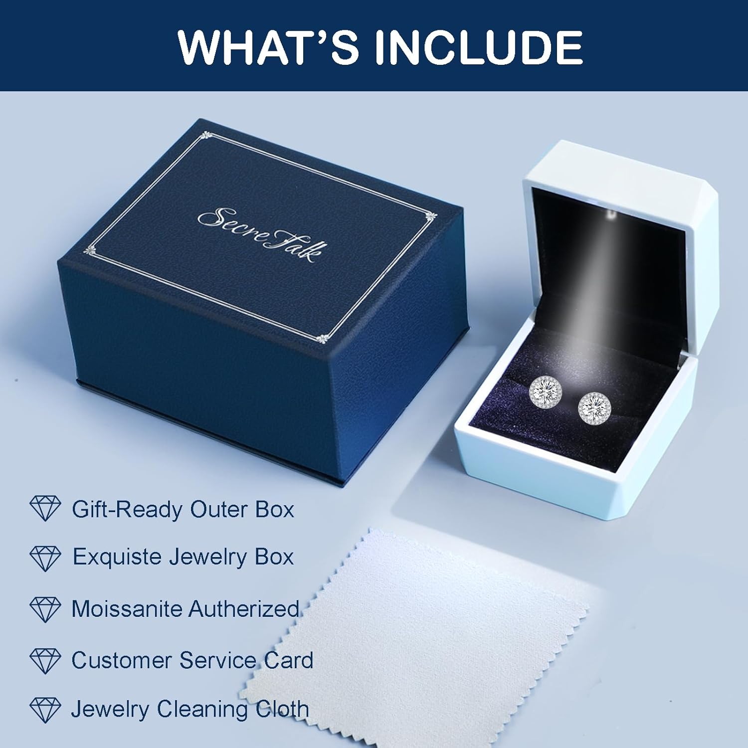 Moissanite Stud Earrings, 1-4CT Halo Round D Color Ideal Cut 925 Sterling Silver Earrings for Women with Certificate of Authenticity - Image 7