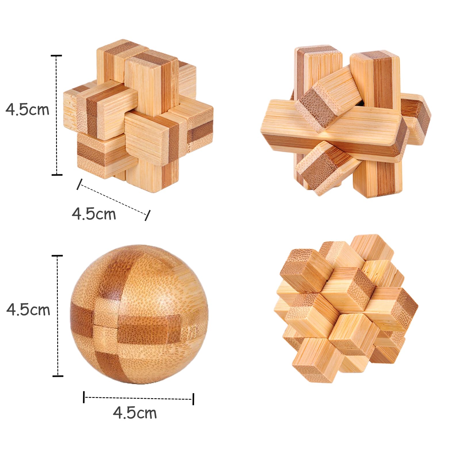 WishesMar 4 Pcs Wooden Brain Teaser Puzzles Set Logic Mind Educational Toy - Image 2