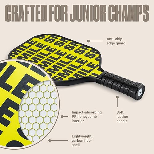 Miniatura 5 de Sportbit Kids Pickleball Paddles Set of 1 or 2 - Child Size Pickleball Paddle for Kids Small and Lightweight - Carbon Fiber Youth Pickleball Paddle