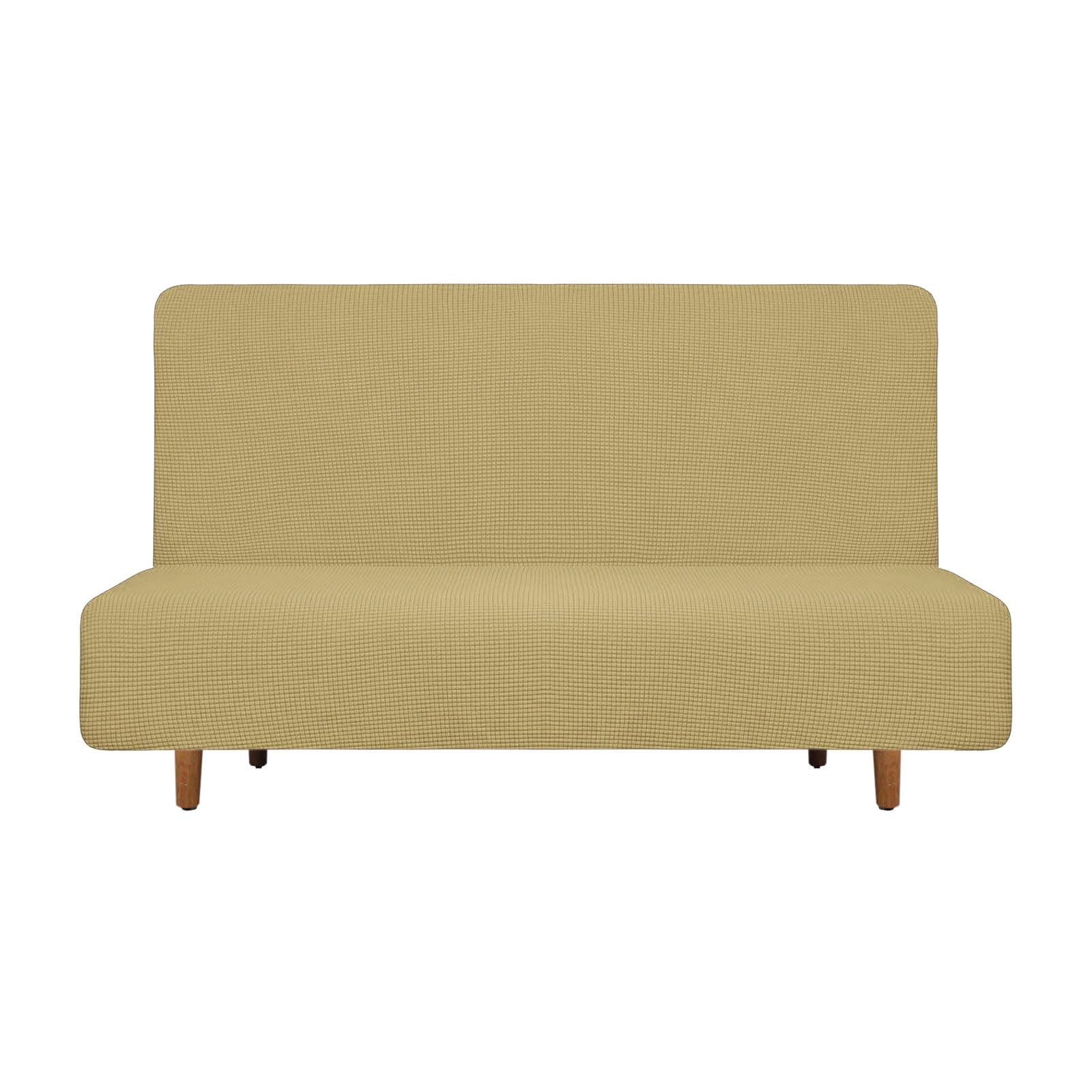 Housse de canapé-lit extensible beige lavable pour rénover un clic-clac 120-150 cm