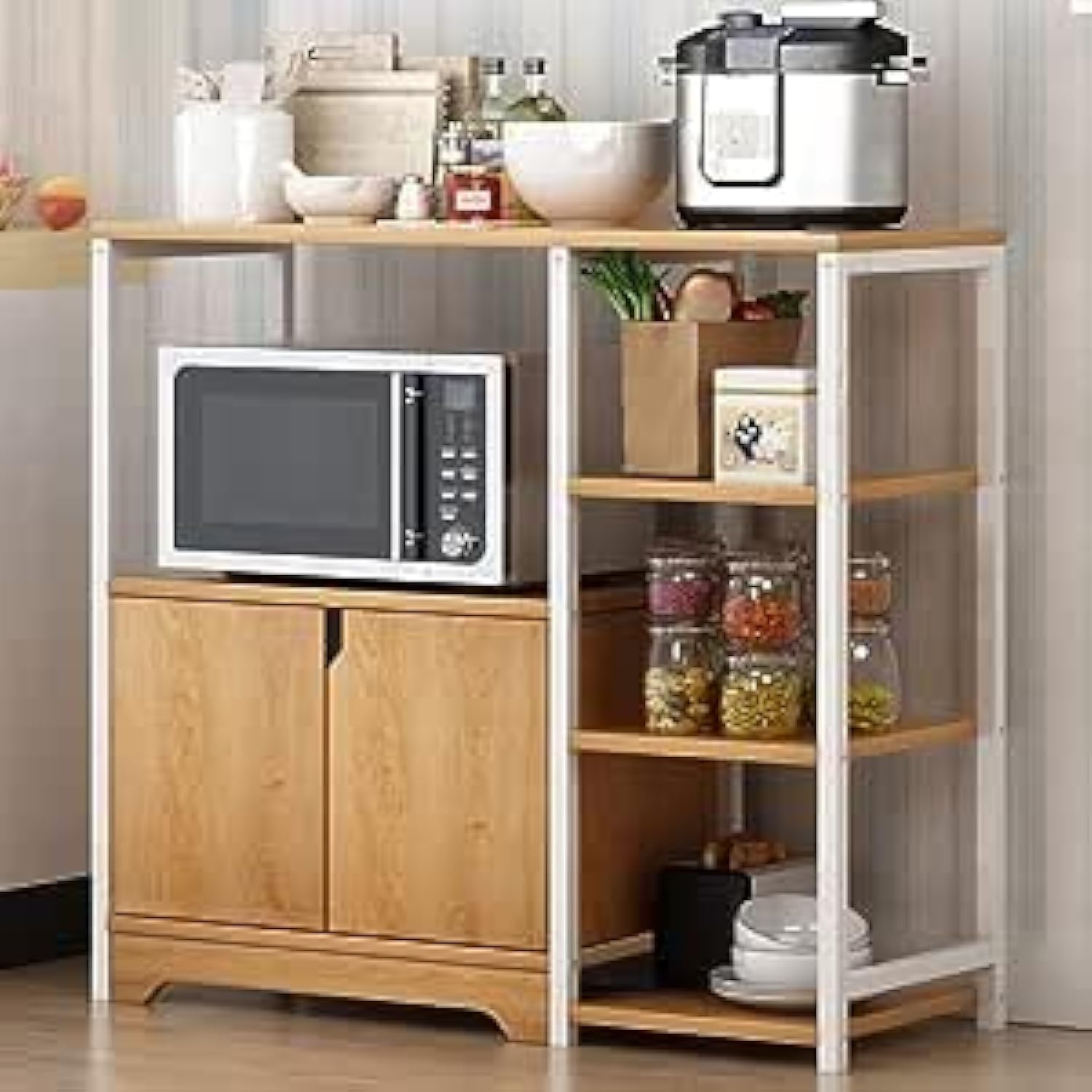 LuksyolCAZADORA 3 Layer Kitchen Shelf with Storage Cabinet - Microwave Stand & Multi-layer Rack for Spice, Utensils, Vegetable, Fruit, and More - Yellow, Brand Quality Kitchen Storage Solution