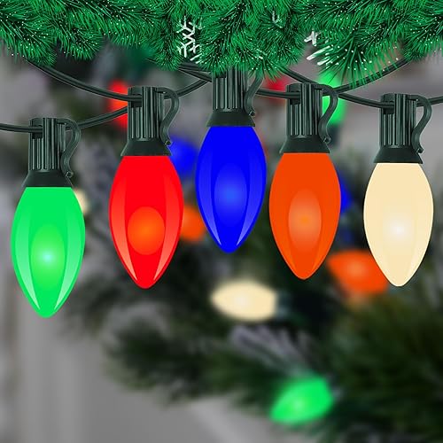 Luces LED de Navidad vintage C9 para exteriores, 25 pies con 26 bombillas LED multicolor, luces de Navidad vintage para árbol, techo, camino de