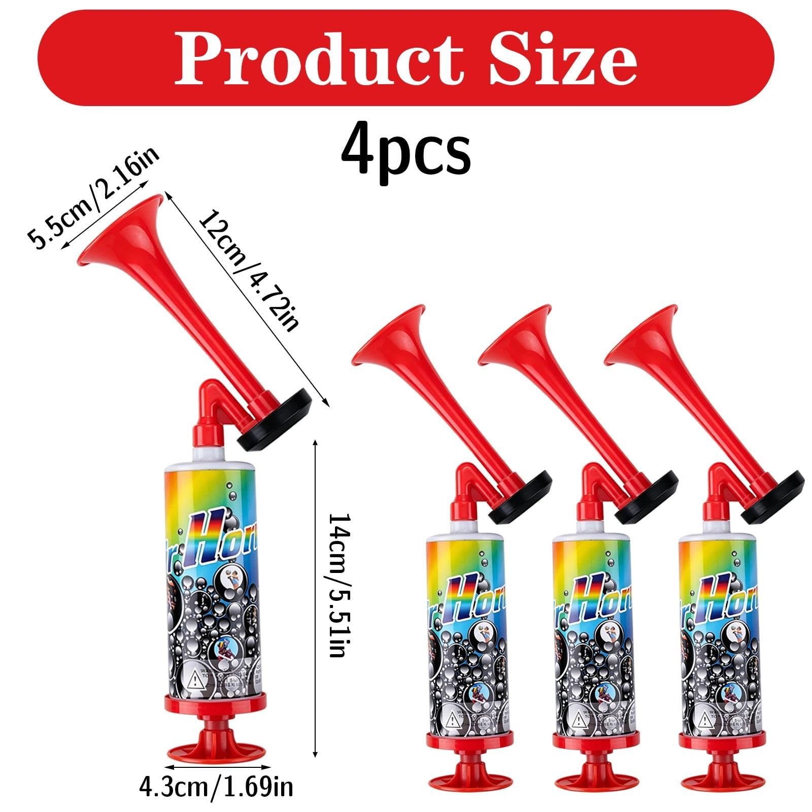 Ensemble de 4 Pièces Trompette Supporter Manuel Corne de Brume Puissant et Portable Vuvuzela Idéal pour les Percussions les Matchs Football la Coupe du Monde et Fêtes Corne Musique Portable Rouge