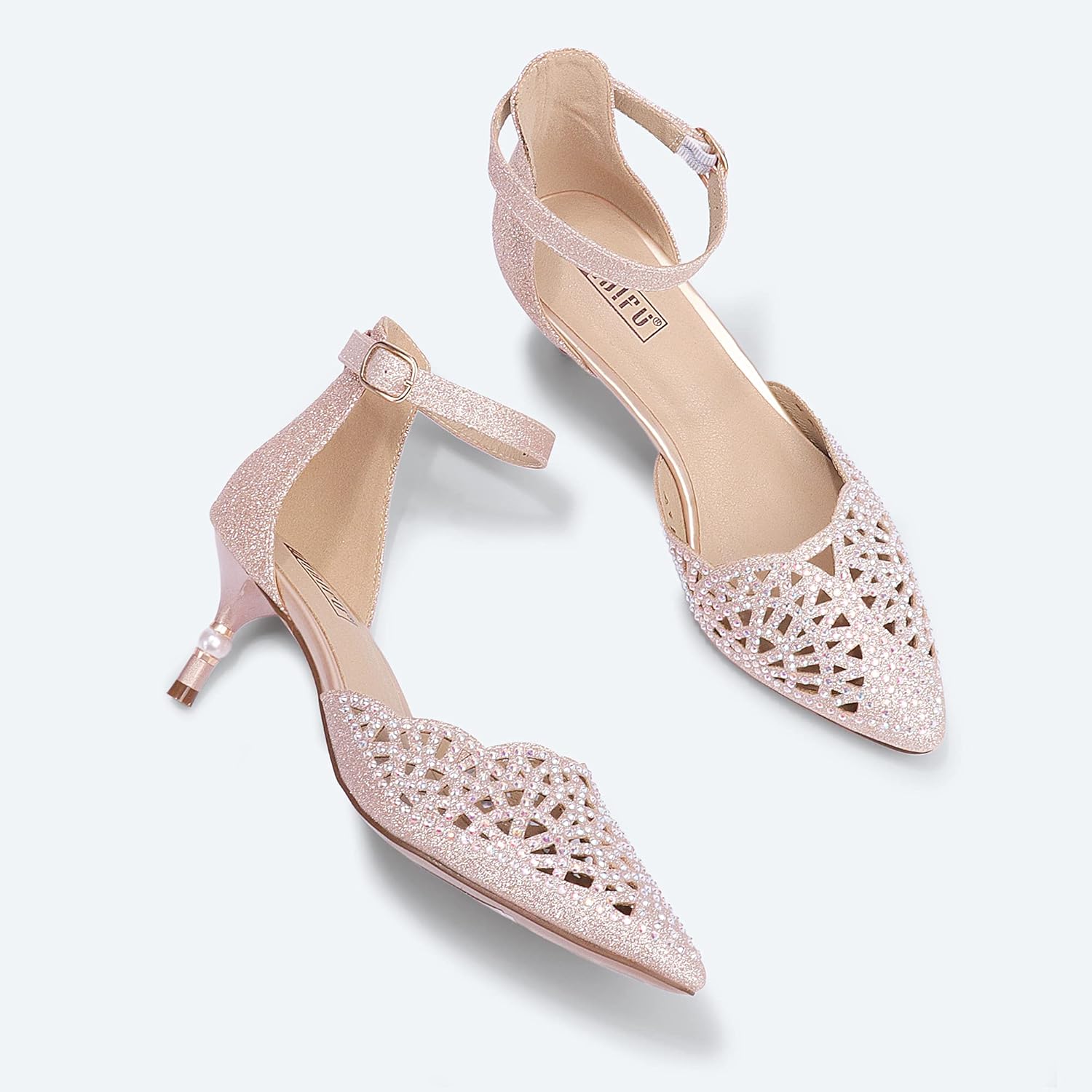 IDIFU Women's IN2 Candice Wedding Rhinestones Sequins Low Kitten Heels Pumps Dress Evening Shoes for Women Bridal Bride - Image 4