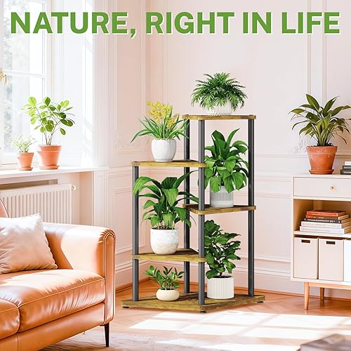 Miniatura 7 de iDavosic.ly Soporte alto para plantas de interior para macetas grandes y resistentes, estante de flores de esquina de 4 niveles con bandejas de