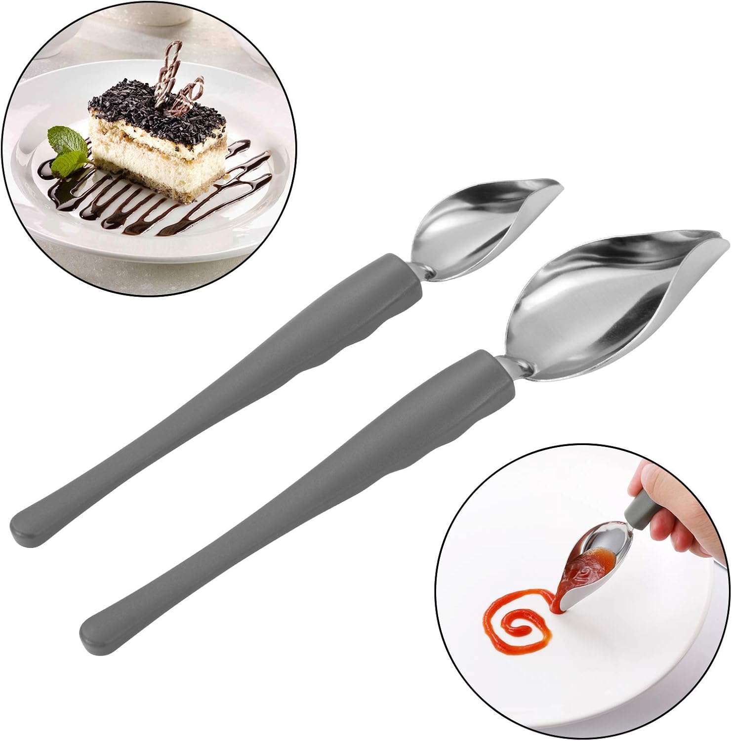 Precision Culinary Drawing Spoons Set, 2Pcs Saucier Drizzle Spoons， Multi-use Stainless Steel Chocolate Spoon ，Culinary Drawing Decorating Spoons for Decorative Plates, Cake, Coffee : Home & Kitchen