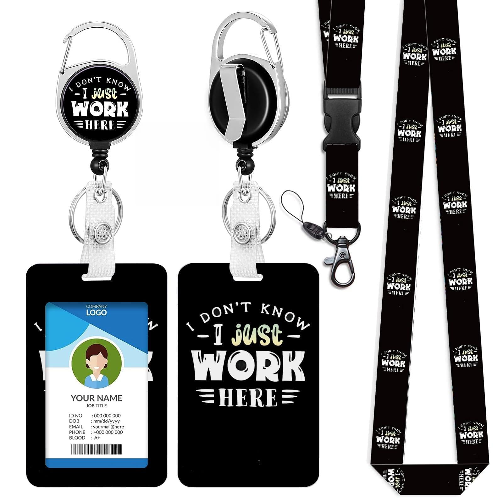 bolimoss Retractable Lanyard with Card Holder Set Includes Breakaway Lanyard, Extendable Carabiner Reel Clip and Plastic ID Card Holder, Neck Strap Lanyards for Work Badges Business Cards Key Rings — image 1