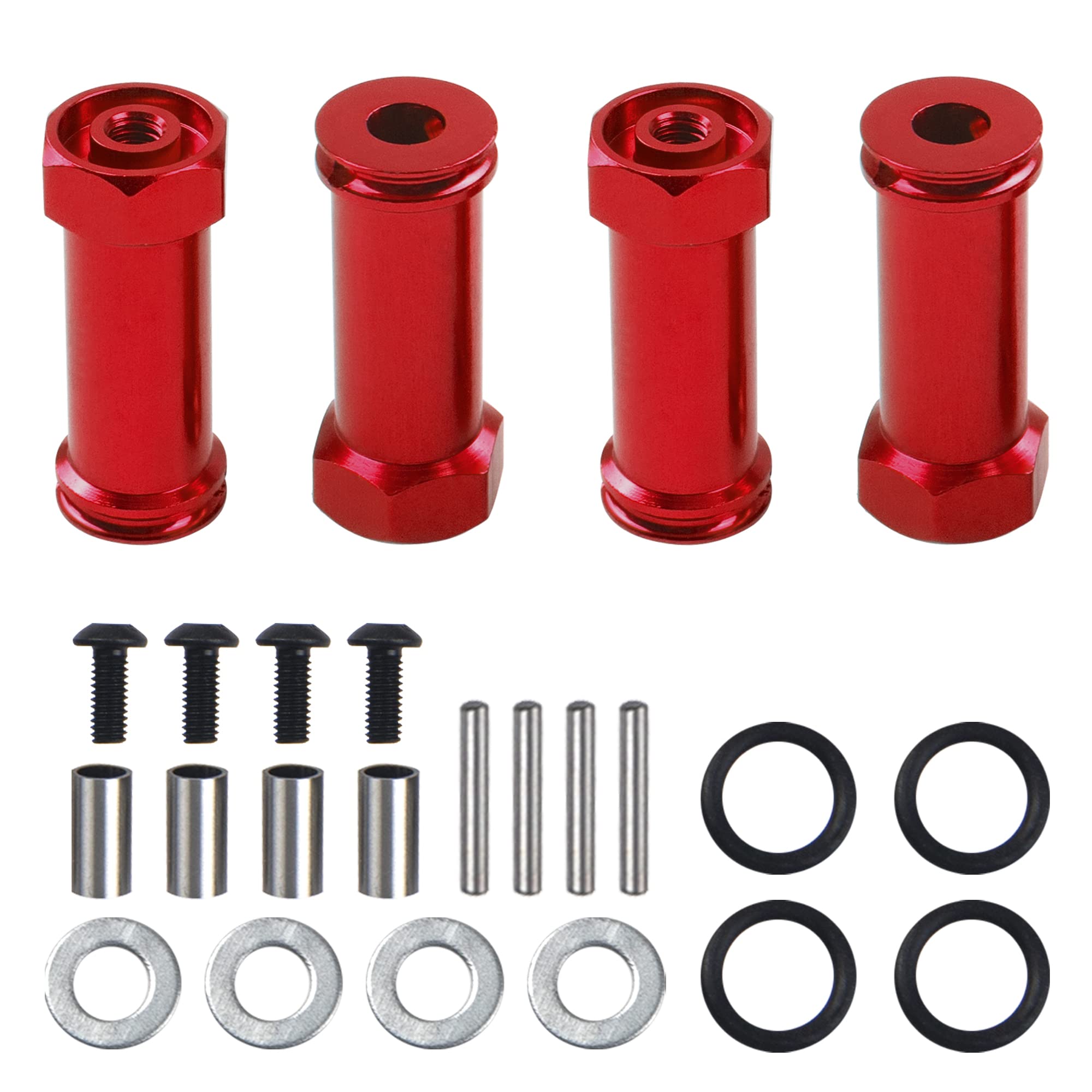 ShareGoo Aluminum 12mm Wheel Hex Hub Adapters 30mm Extension Combiner Coupler Compatible with WLtoys 144001 1/14 Wltoys RC Car (Red)