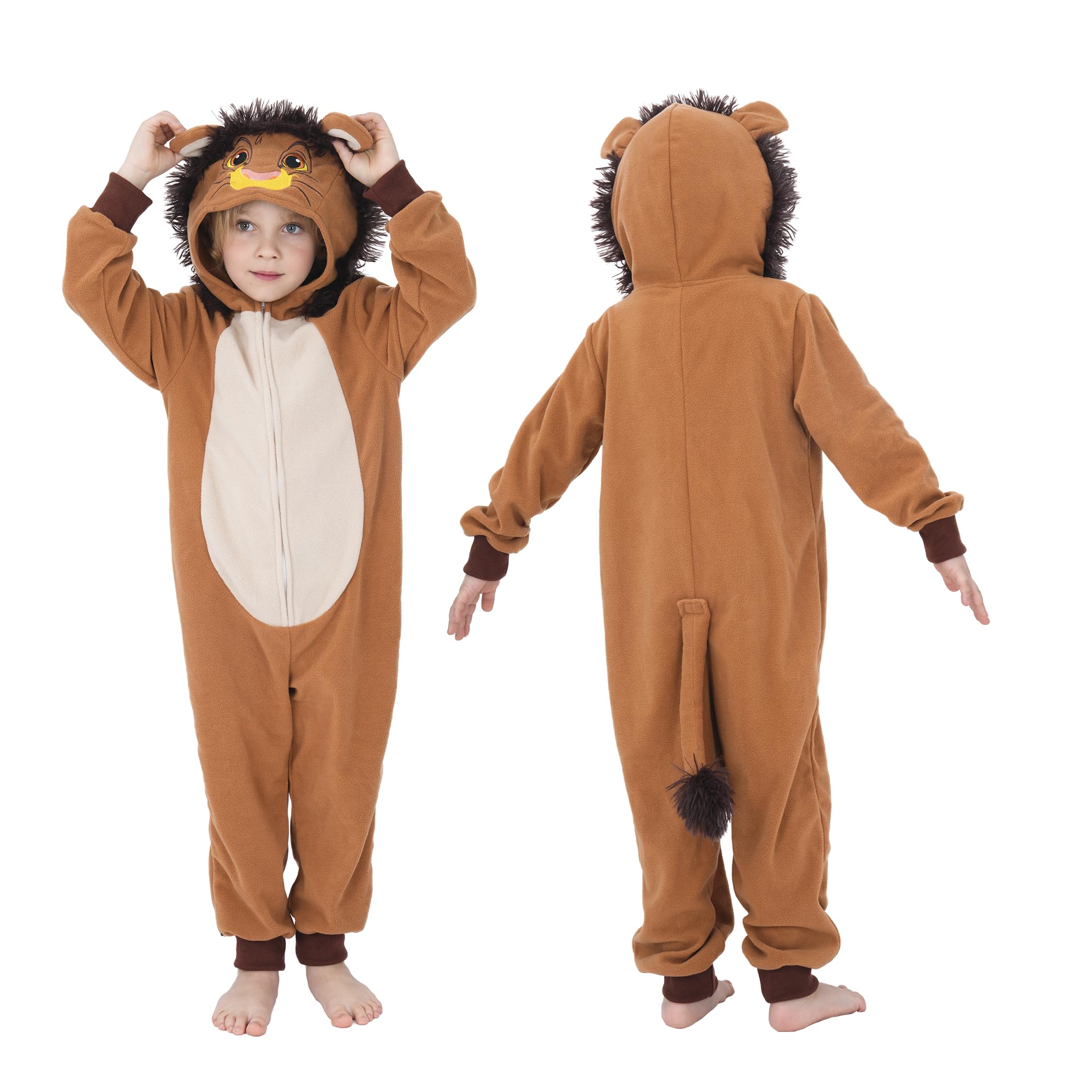 Wizland Kids Lion Onesie Costume Set,Lion Jumpsuit with Tail,Animal Costume Outfit for Unisex Boys and Girls XL 10-12