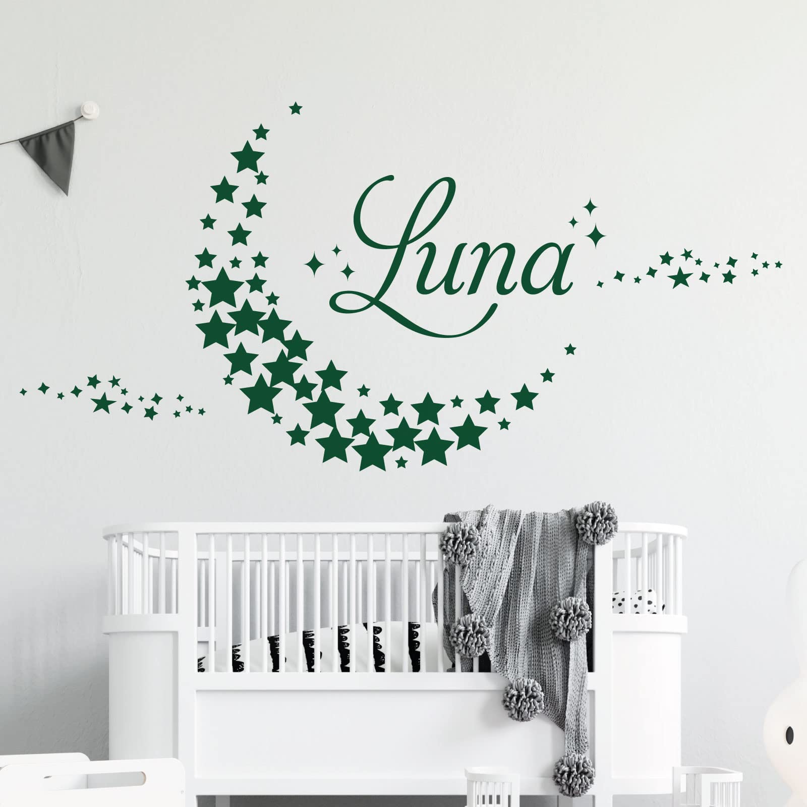 Personalised Name - Moon Made of Stars - Nursery Vinyl Wall Decal Sticker [Medium] [Forest]