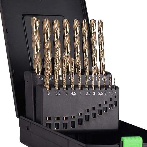 M35 - Juego de brocas métricas de cobalto al 5%, 19 brocas helicoidales de 0.394 a 0.394 pulgadas para metal y acero endurecido, con caja de