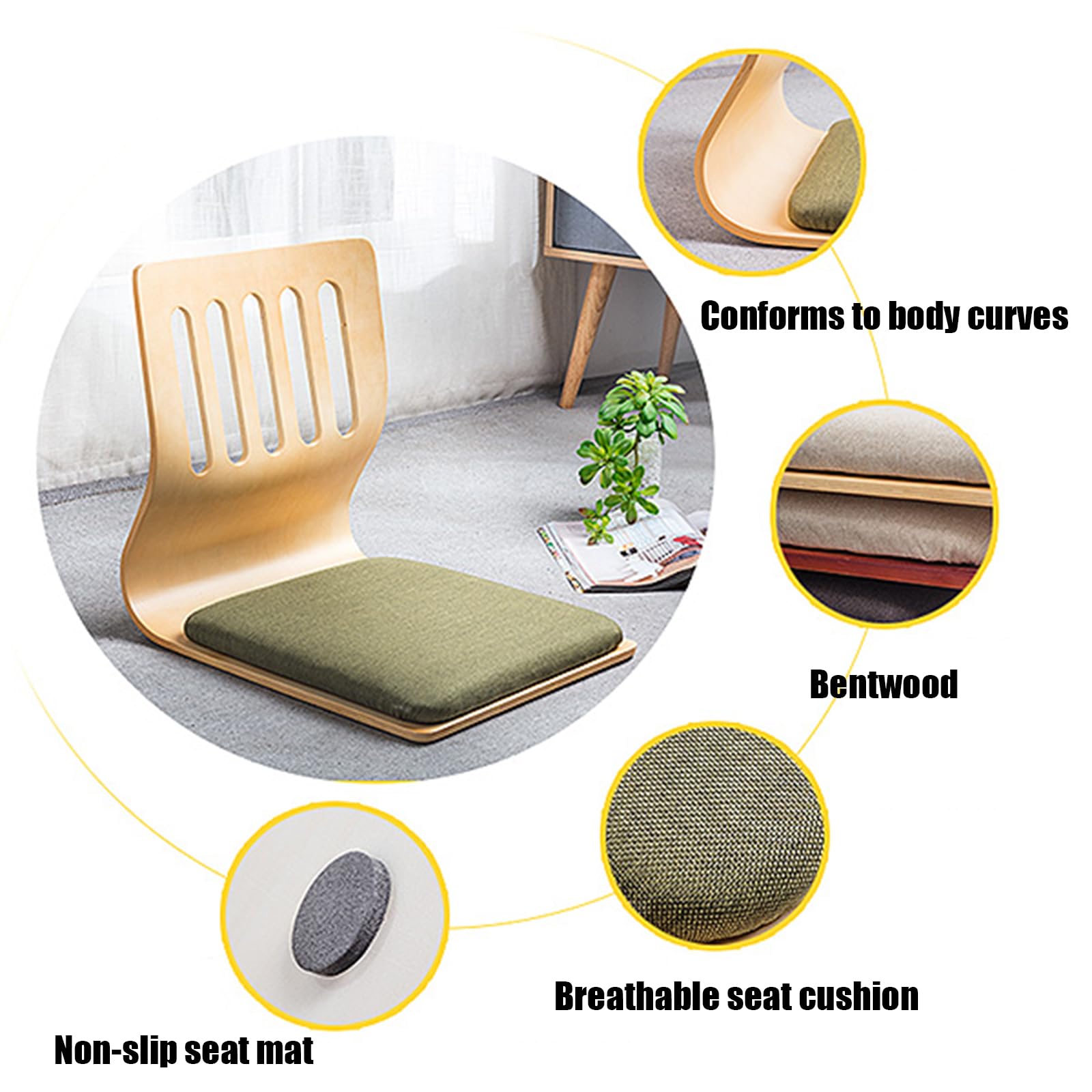Silla De Suelo,Silla Japonesa De Suelo,Silla De Piso De MeditacióN,Ligera Y PortáTil,Resistente Al Desgaste, Relajarse En Cualquier Espacio