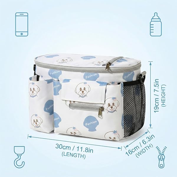 Borsa Passeggino Universale, Impermeabile e Resistente Borsa Carrozzina Neonato con Supporto di Tazza, Borsa Telefono e Tracolla, Adatta Alla Maggior Parte dei Passeggini - 5