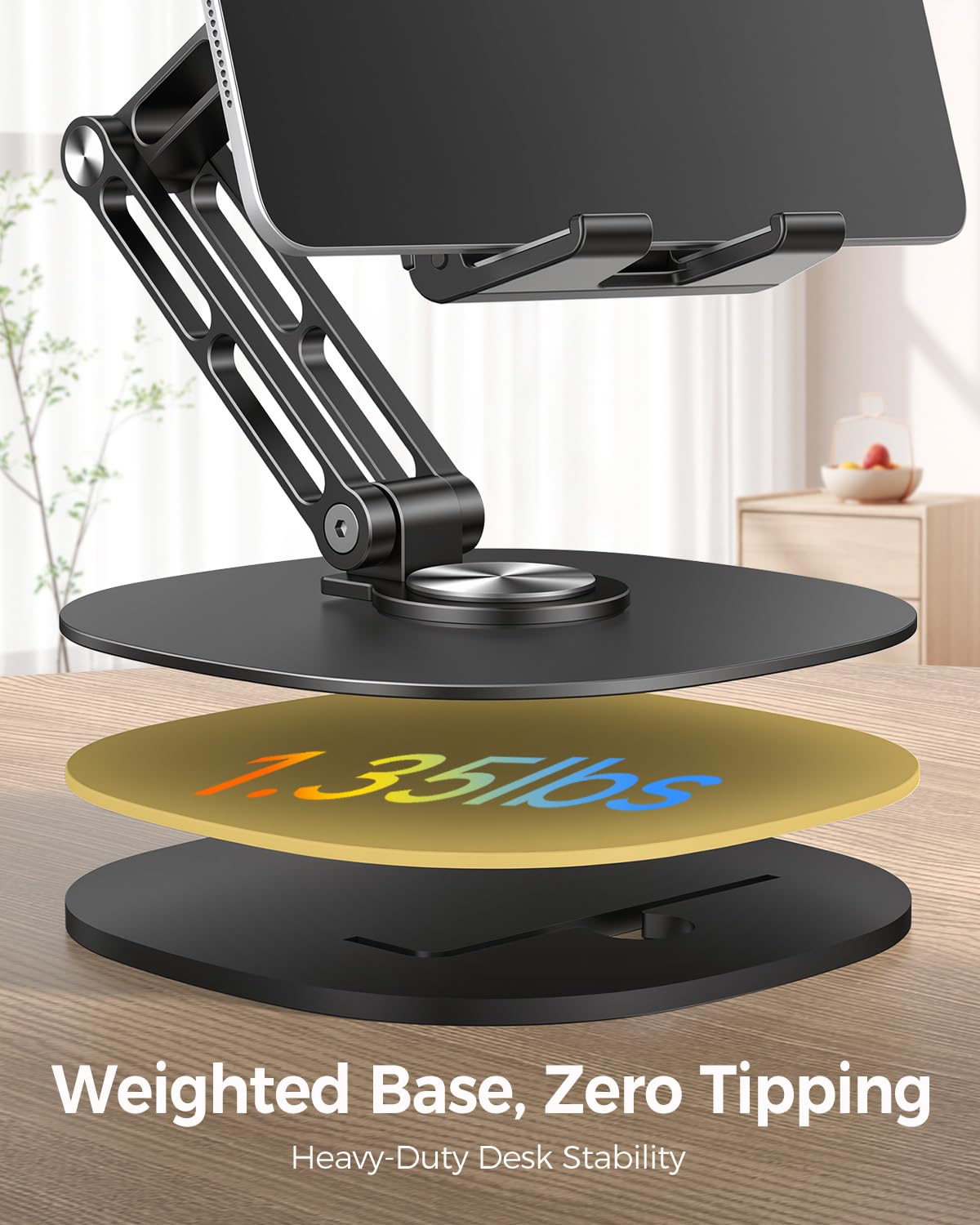 OHLPRO Supporto da scrivania regolabile per iPad, base girevole a 360°, supporto pieghevole per tablet, in alluminio resistente, per dispositivi da 4,7-15,6", iPad Pro/Air/Mini, Galaxy Tab, telefoni