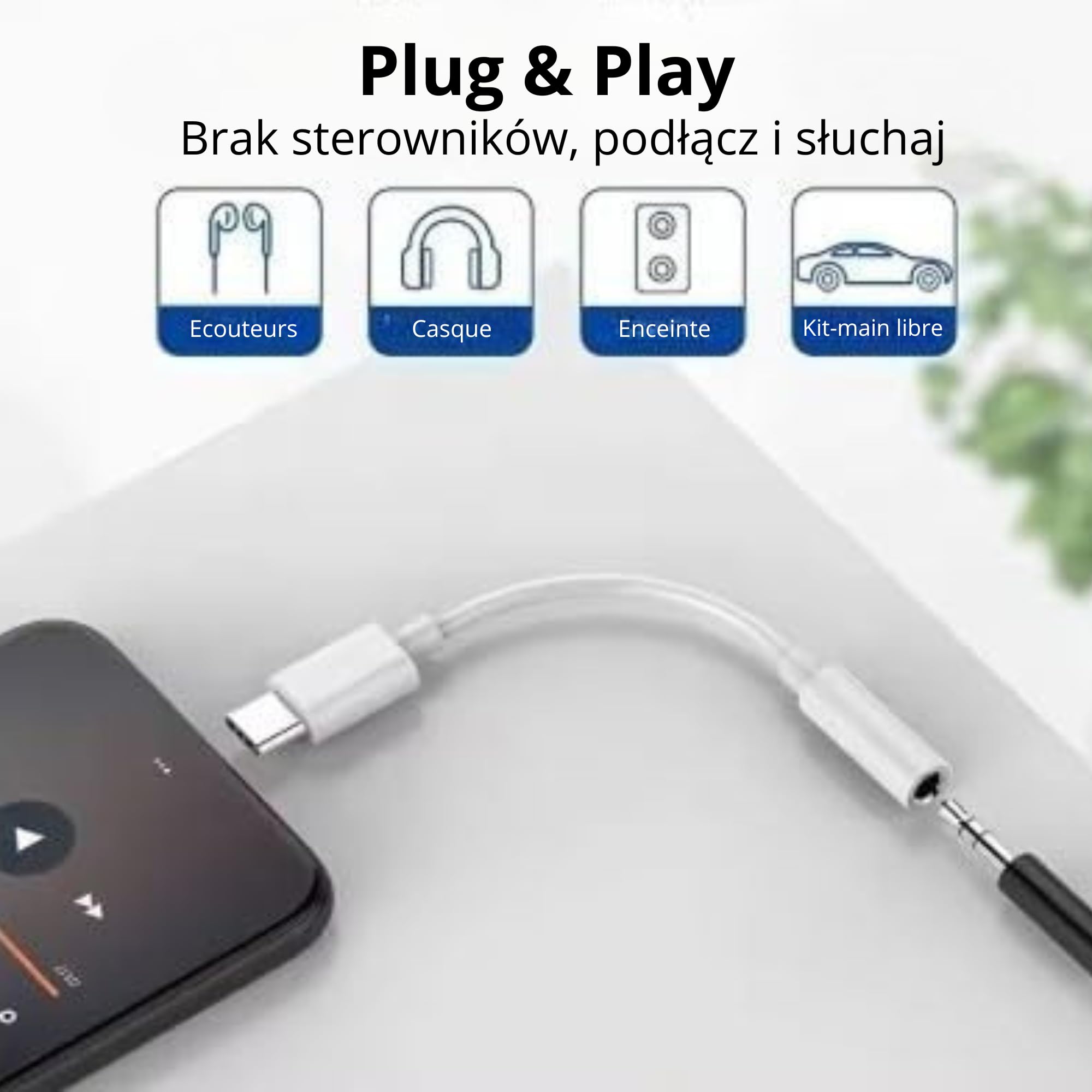 CLEM Tech - Adapter USB-C na Jack 3.5mm z Przetwornikiem DAC Hi-Fi - Przejściówka Audio do Słuchawek, Plug & Play, iPhone 15/16, Samsung Galaxy, iPad, MacBook, Xiaomi - Biały